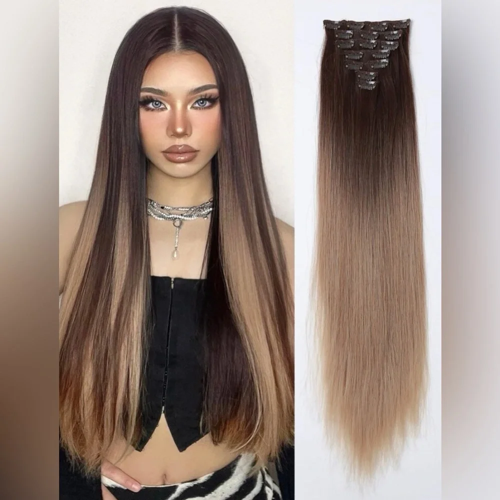 Human hair blend Clip in Balayage 22” Hair Extensions
